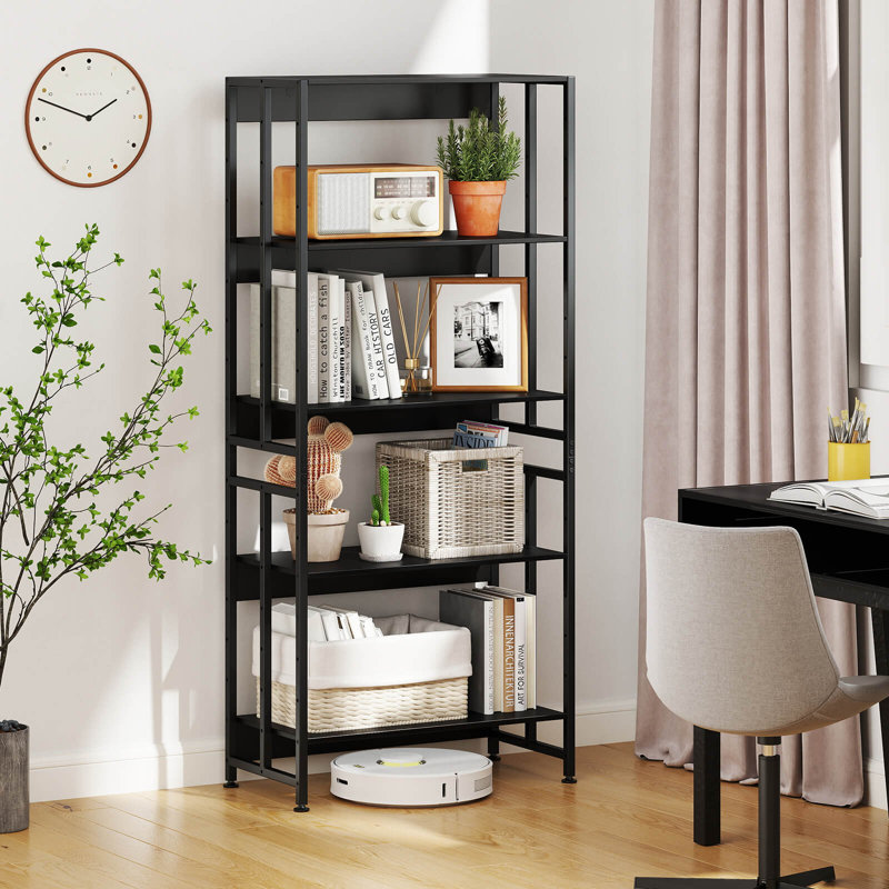 1 Pcs 5 Tier Bookshel 62" Tall Bookcase With Tiltable Shelves Display Storage Rack, Black