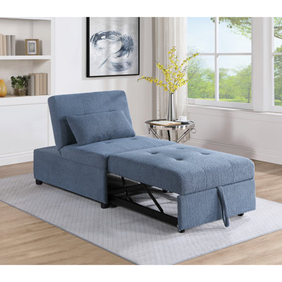 Siège bleu-gris contemporain avec fonction lit convertible et revêtement en tissu