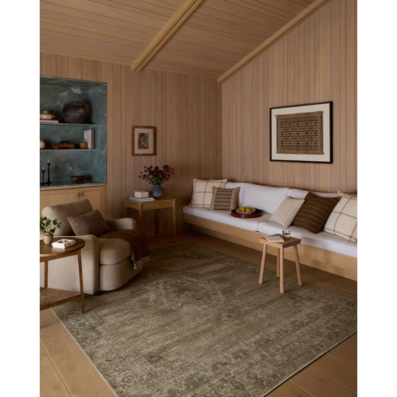 Tapis sable / olive Amber Lewis x Loloi Cambria, Carré 1 pi 6 po