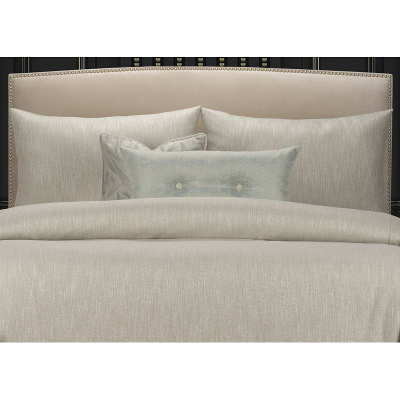 Lumiere Shimmer Luxury Duvet Cover & Insert Set, King Duvet Cover + 2 Throw Pillows + 2 Shams, Cream