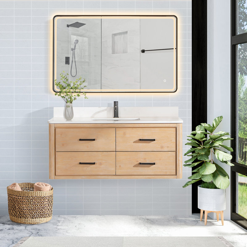 Cristo 48'' Single Bathroom Vanity with Top, Fir Wood Brown, 48"