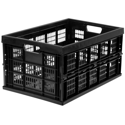 Work-It! Caisse à lait pliable | Bac de rangement pliant 49 litres | Caisse en plastique empilable | Noir