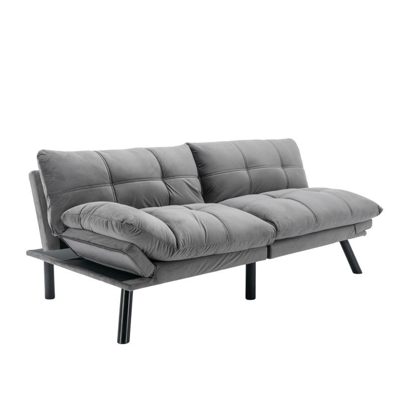 Canapé-lit futon convertible 2-en-1 avec accoudoirs et dossier réglables pour petits espaces, gris, Gris clair