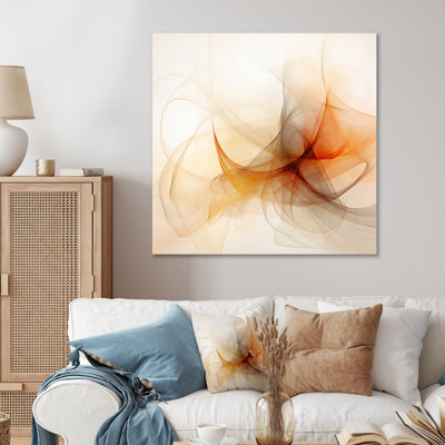Mystery Minimal Abstract Wave Orange Gray Yellow - Abstract Shapes Canvas Art Print