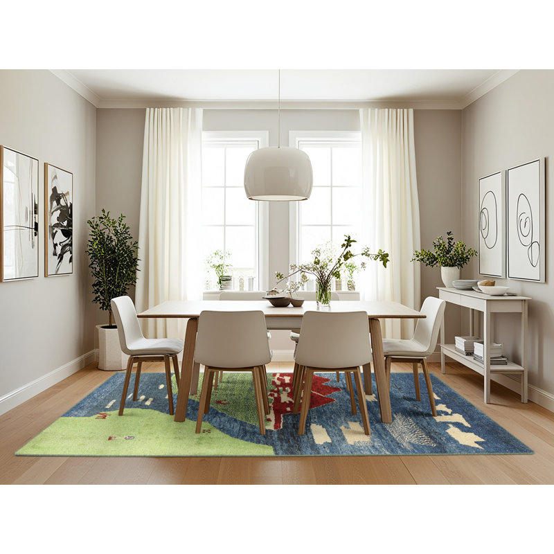 Tapis de zone vert/rouge contemporain Guillotte, Rectangle 7 pi x 10 pi