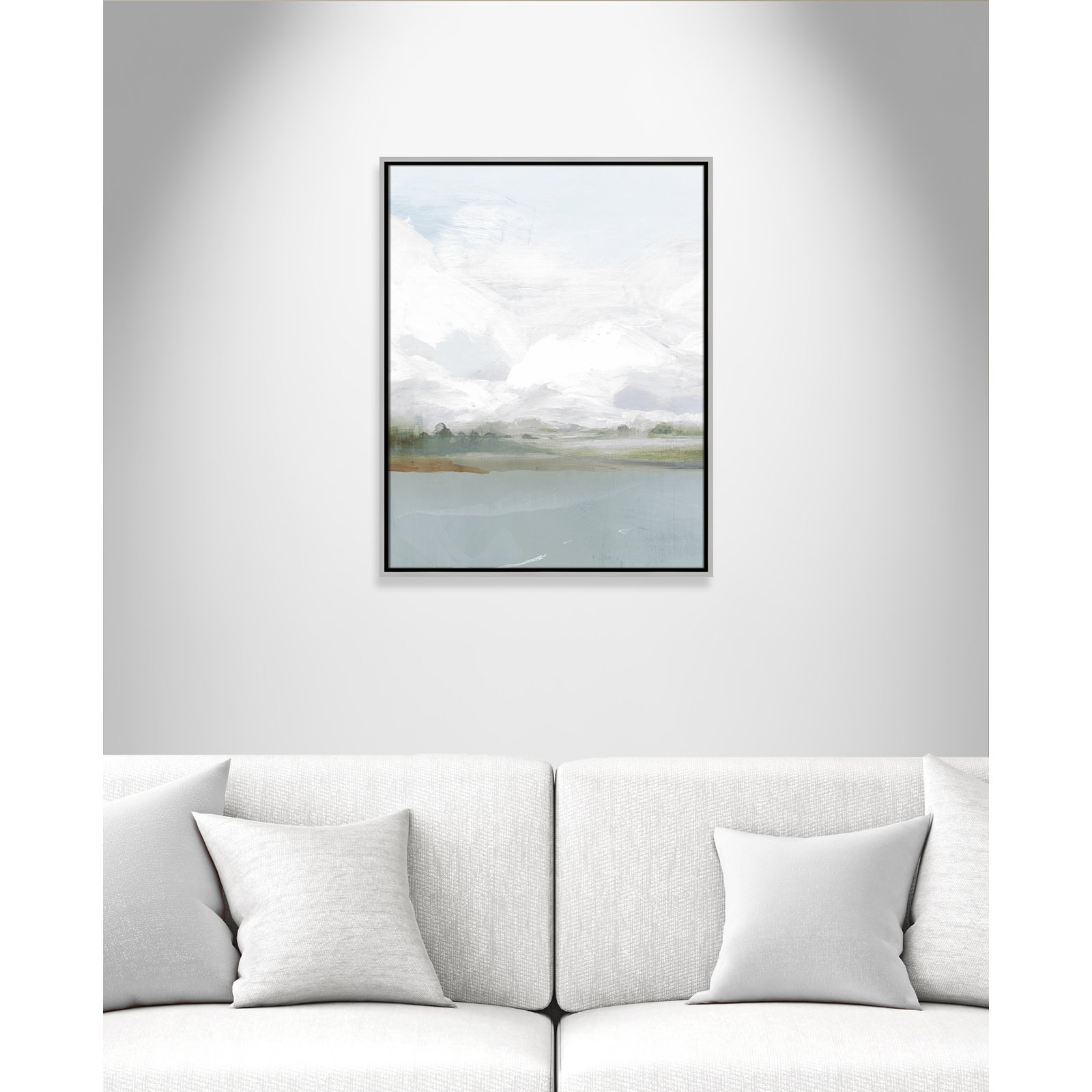 All Shore Watercolor Canvas Painting Print with Wood Floater Frame , 29.5" H x 23.5" W, White