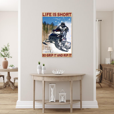 " Snowmobile Life Is Short So Grip It And Rip It - 1 Piece Rectangle Graphic Art Print On Wrapped Canvas "