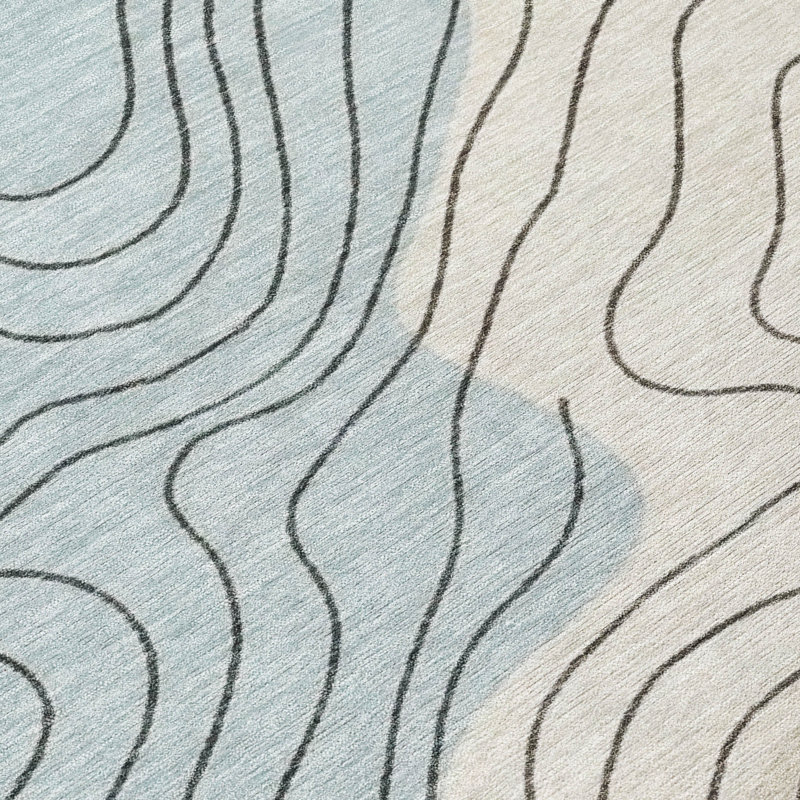 Tapis Chantille ACN3016 Spirales, lavable à la machine, pour intérieur et extérieur, Ciel, 5 pi x 7 pi 6 po