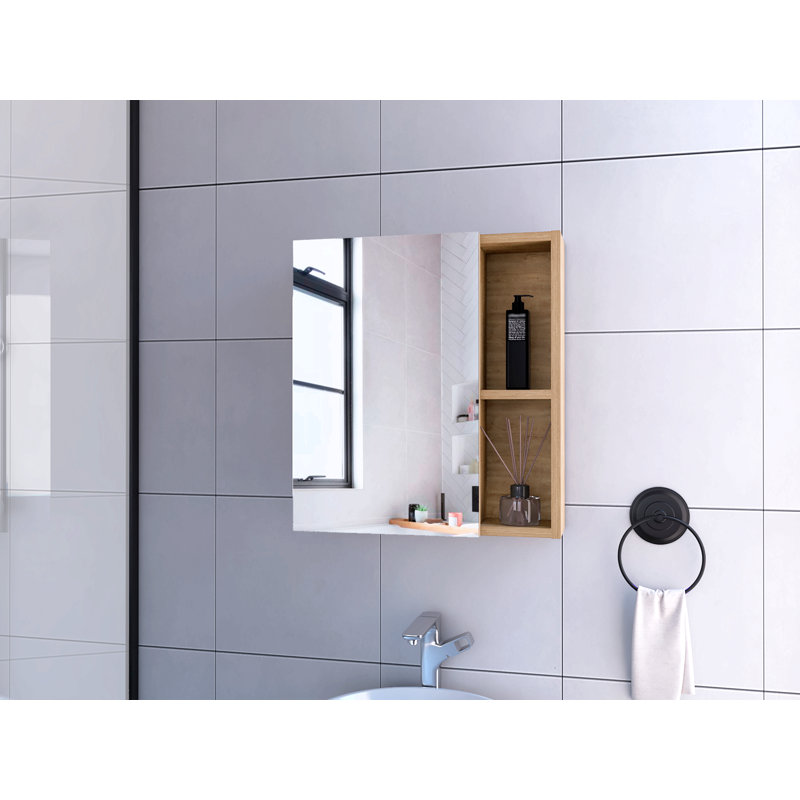 Armoire à pharmacie avec miroir, cinq tablettes intérieures, Naturel