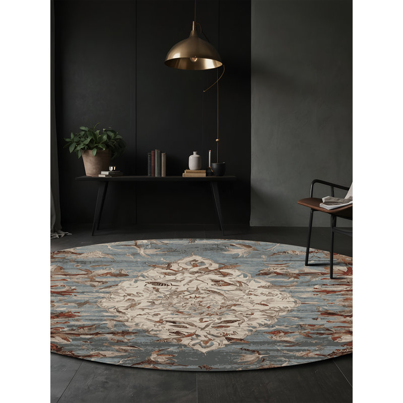 Machine Washable Gray Area Rug, Round 4'