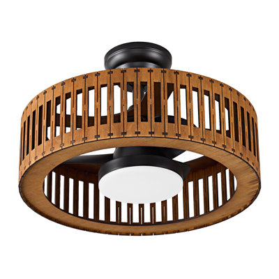 Ventilateur de plafond encastré de style ferme de 50 cm (19,68 po) avec éclairage, structure en bois de noyer ondulé, DEL à intensité variable et télécommande