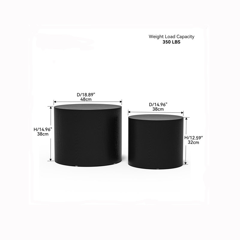 Drum Nesting Tables (set Of 2),Coffee TableLiving Room Table, Black