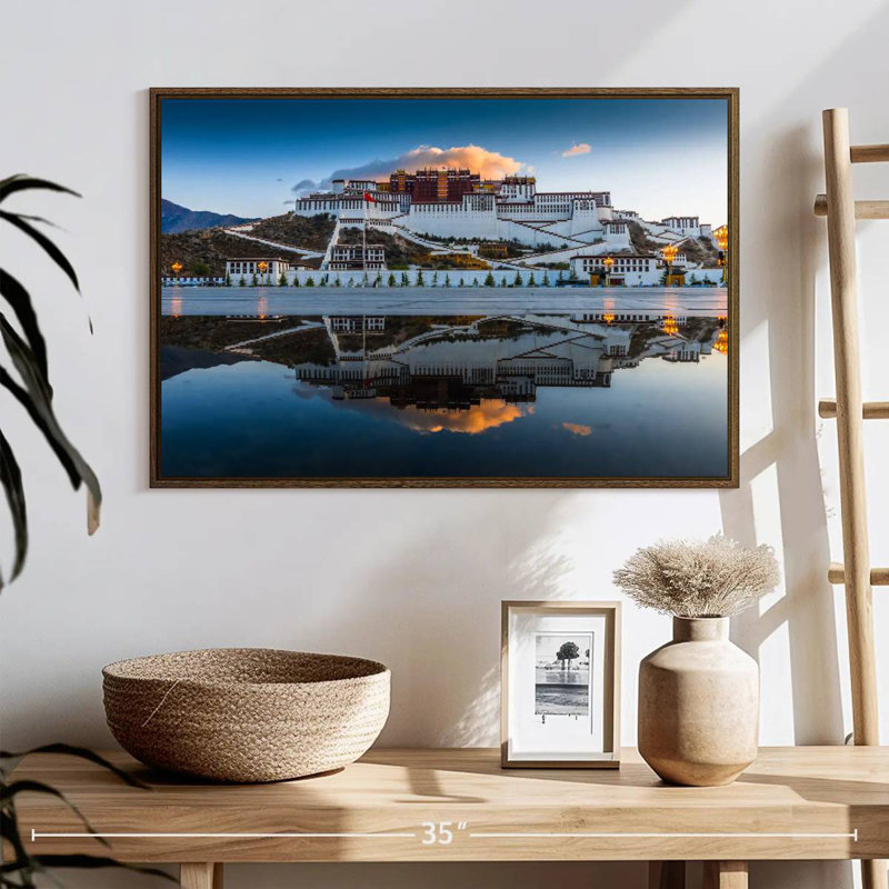 Palais du Pocala au Tibet, 25 po x 17 po, Cadre flottant en noyer