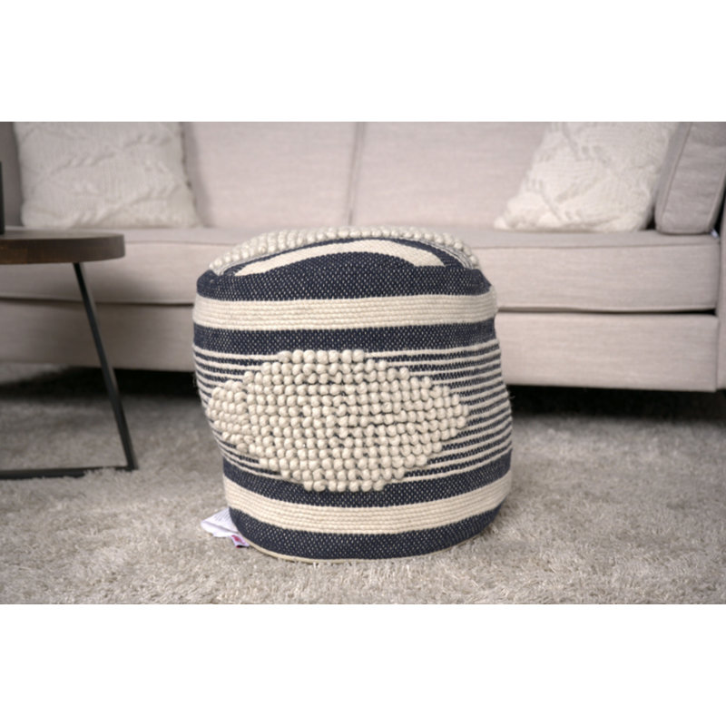 Handcrafted Fabric Cylindrical Pouf, Gray