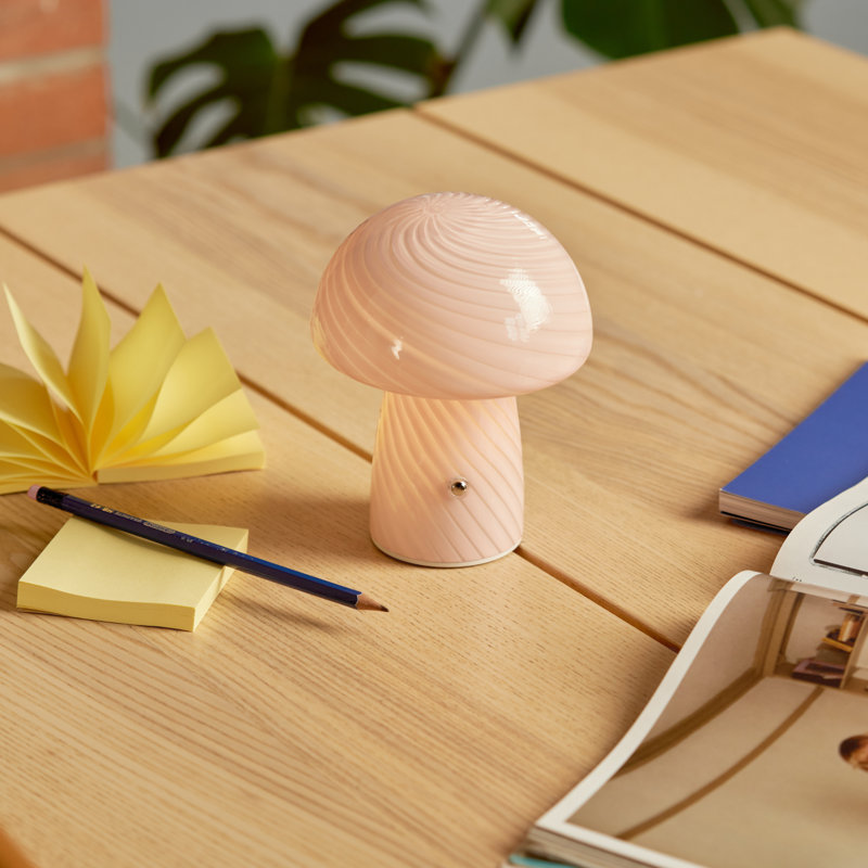 Humber Mini Cordless Glass Mushroom Lamp, Pink, Pink
