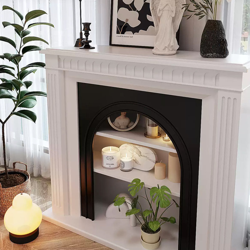 White + Black Manufactured Wood Electric Fireplace