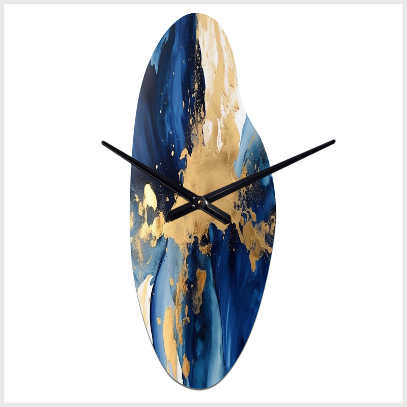 Horloge murale en forme de fractale bleue foncé et or à motif unique de fractales de style vii vi x, Grand