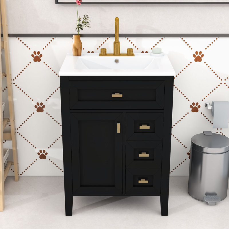 Meuble-lavabo compact en bois avec rangement spacieux, Noir