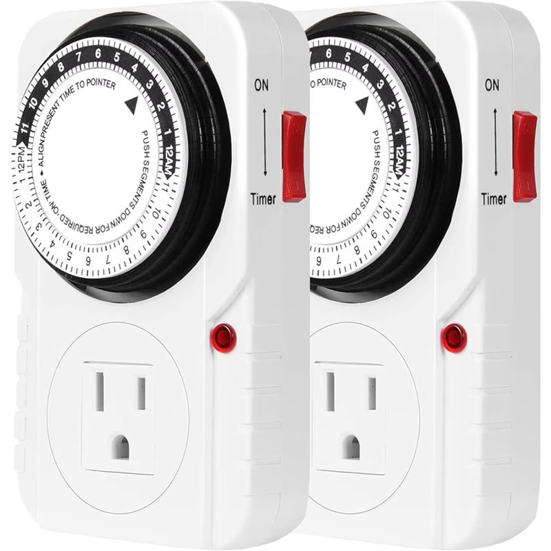 iPower 24 Hour Plug-in Timer, Mechanical Timer for Electrical Outlets Indoor, Home, Kitchen, Office, Appliances, 2 Pack