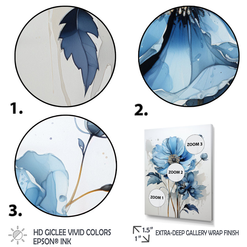 «Blue Minimalisme Daisy Flower I», reproduction d'art sur toile florale, H 40 po x l 30 po x P 1,5 po, Cadre naturel flottant