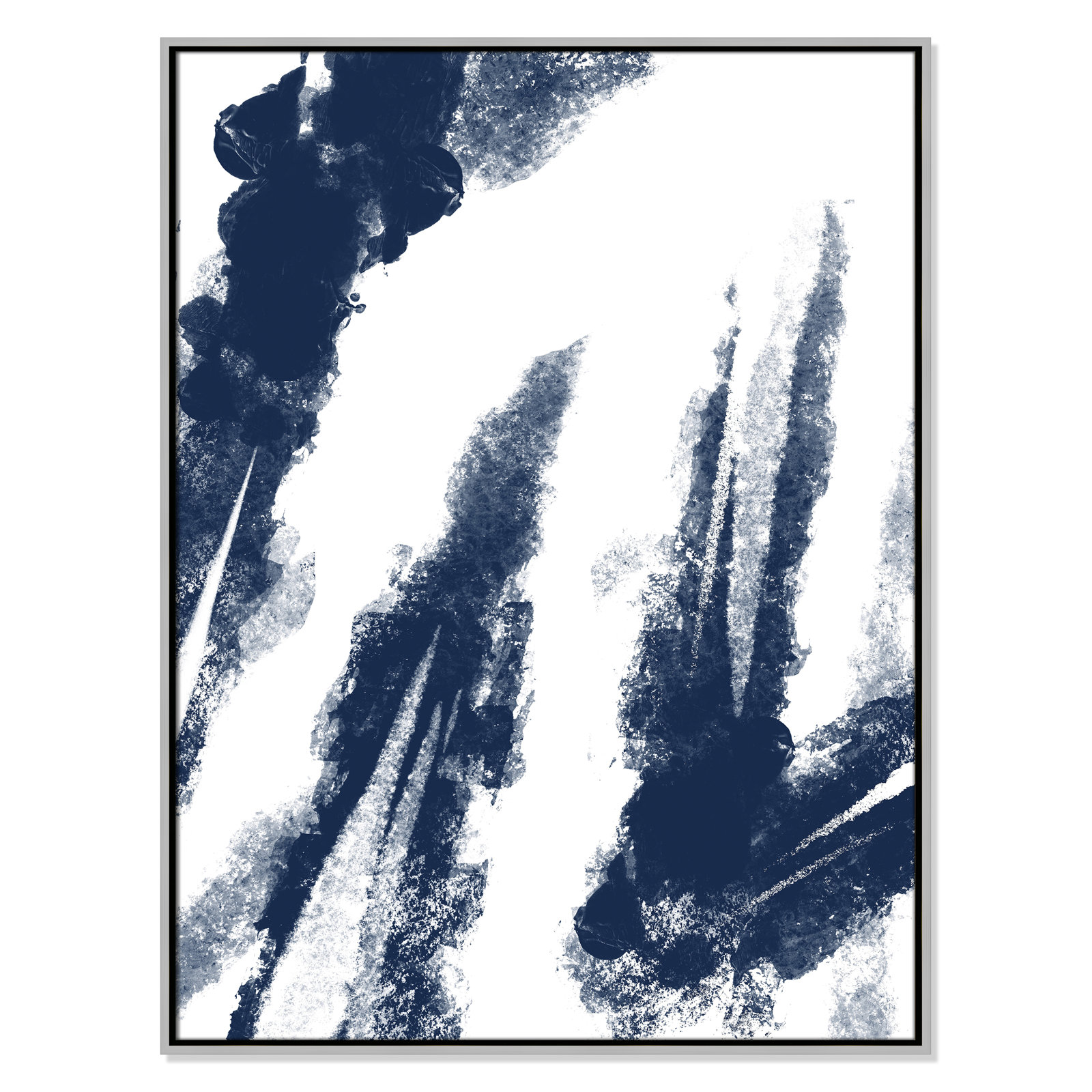 Ferne "Navy Striking Seams 2" Print, 41.5" H x 31.5" W x 2" D, Silver Framed Canvas