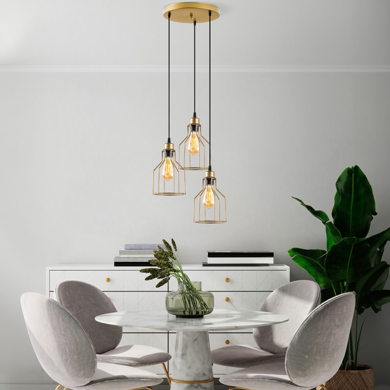 Elegant Gold Chandelier with Adjustable Height, Metal Body, 29 to 55.5 Inches | Base Plate: Ø11.8 x 1.2 Inches | Socket Type: 3 x E27 Max 40W | Perfect for Dining Room, Living Room & Entryway Décor
