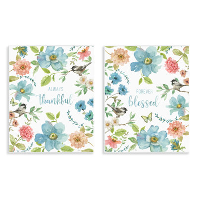 Ensemble de 2 plaques murales roses et bleues Gratitude Blooms, design par Nan