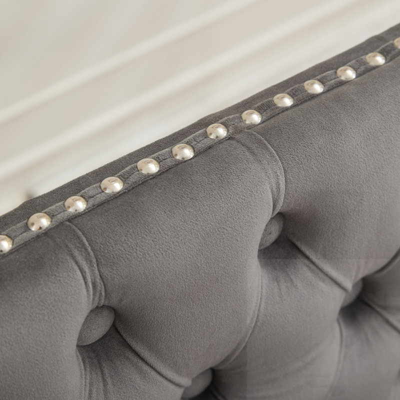 Banc capitonné à 2 places avec pieds, Gris, Gray, Argent