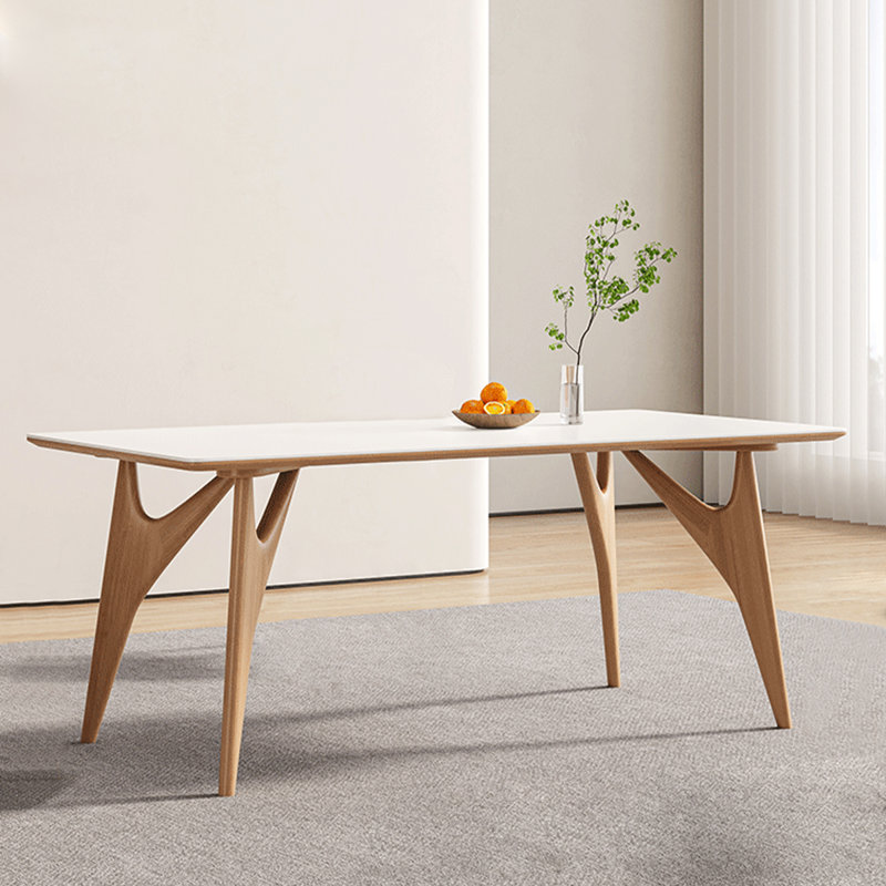 Table de salle à manger blanche rectangulaire en bois massif et en pierre frittée, H 29,53 po x L 62,99 po x l 31,50 po