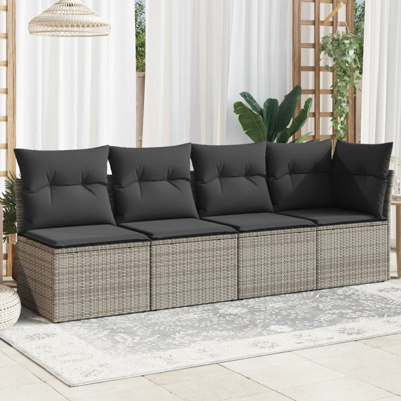  Canapé de jardin en rotin PE gris, acier thermolaqué, polyester 4 places