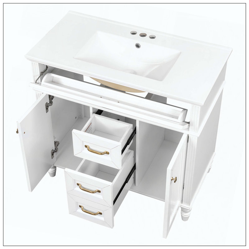 Meuble-lavabo de salle de bain autoportant en bois aggloméré, Blanc