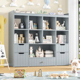 Castle White Bookshelf, 4-Tier Open Shelf Bookcase, 9 Cube Storage Organizer and 5 Drawers with Anti-Tilt Device, Freestanding Horizontal Bookshelf Cube Shelf for Bedroom, Living Room