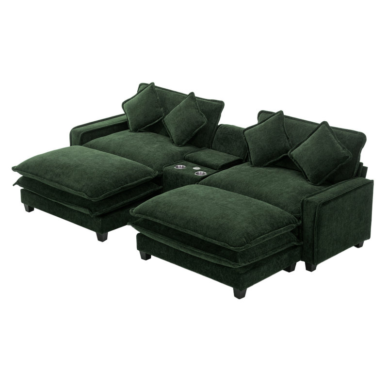 111" Sectional Sofa Chenille Upholstered Sofa, Green
