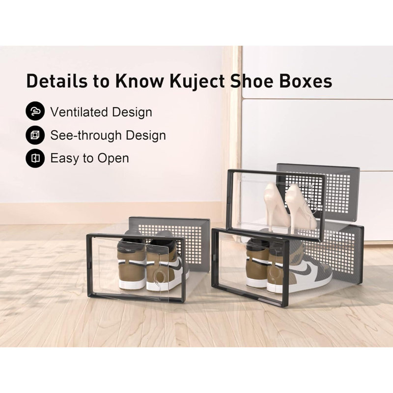 12 Pair Stackable Shoe Storage Box, Black