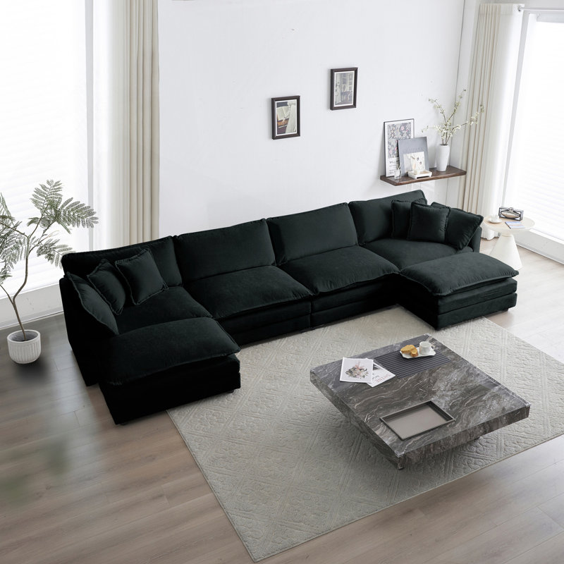 Canapé Comfort U, H 33 po x l 140 po x P 57,4 po, Noir