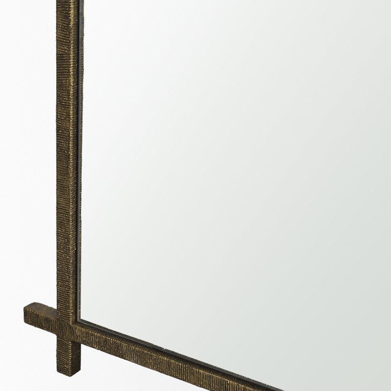 Rusin Is A Rectangular Mirror With A Textured Metal Cross Frame In A Brushed Gold Finish., Gold