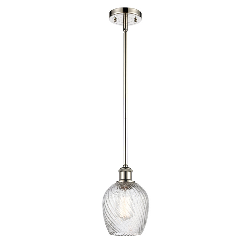 Luminaire suspendu en pot 1 lumière Lyman, Motif cannelé transparent, Ampoule non incluse, Nickel poli