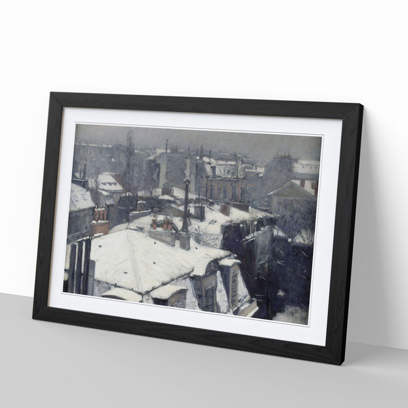Rooftops in the Snow Vol.2 by Gustave Caillebotte - Picture Frame Painting, Black Framed, 27cm H x 36cm W x 2cm D
