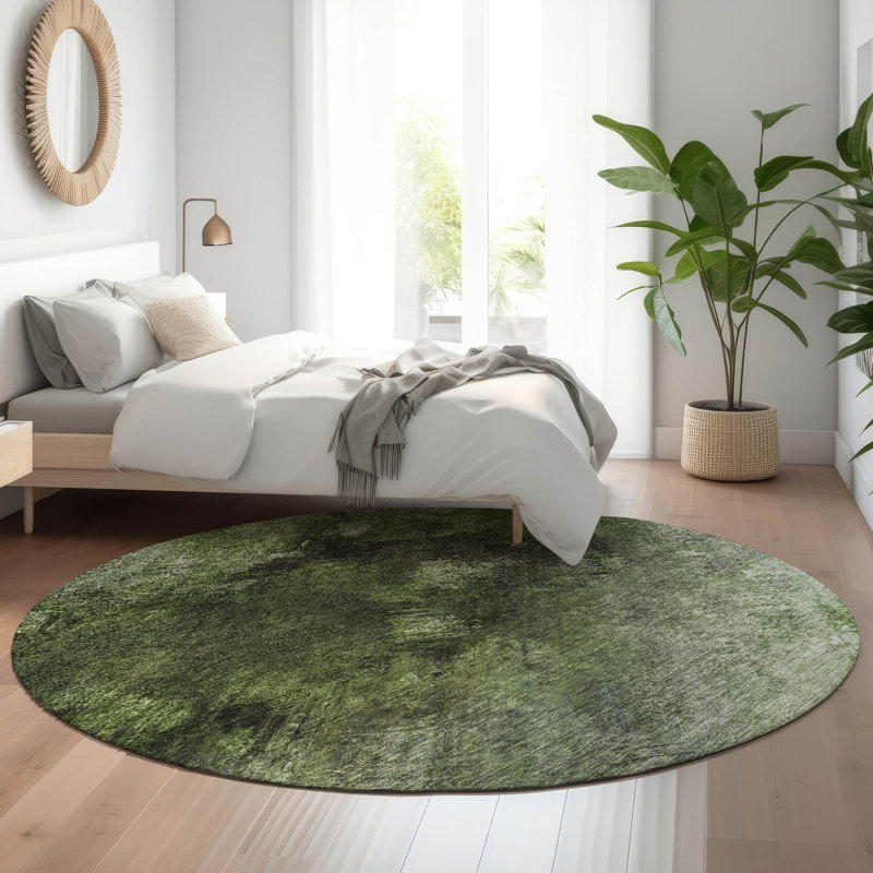 Premium Machine Washable Cerrito AMF590 Green Rug, Round 8'