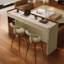 Bar de salon 86,61 "de style français rétro avec comptoir en pierre frittée et bordure en cuir beige