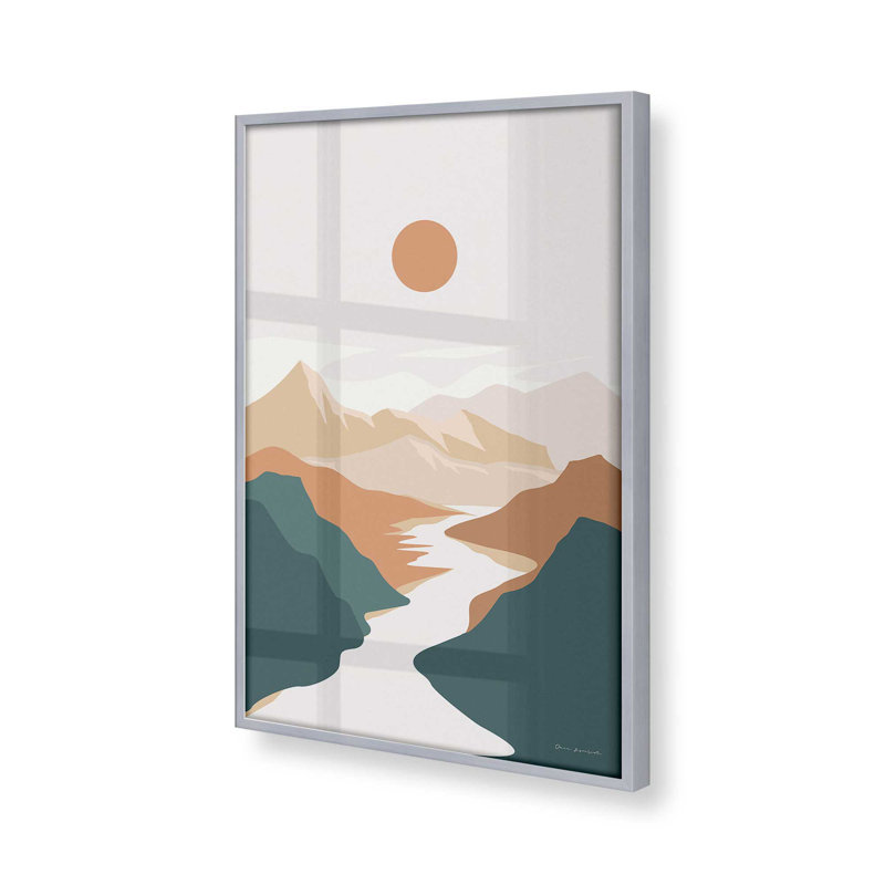 Impression roulée Minimalist Mountain Escape v1, Cadre en chrome poli, H 15,25 po x l 12,25 po x P 1,25 po
