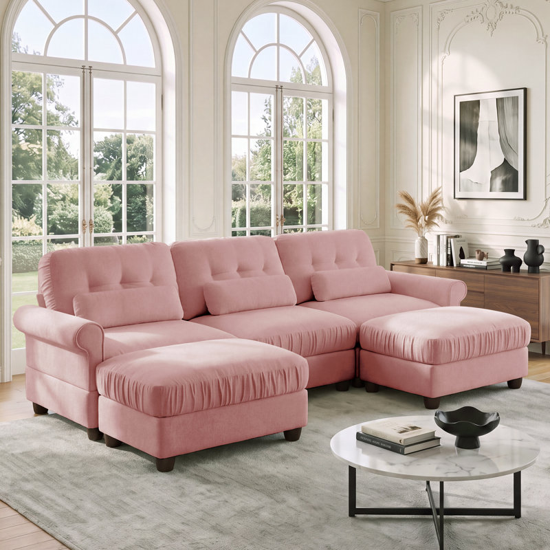 Canapé modulaire en U 3 places Chenille, Rose