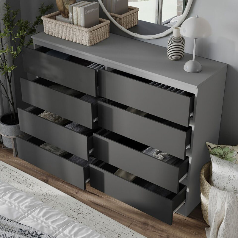Sinahi 120cm W Chest of Drawers, Grey Carcass/Black