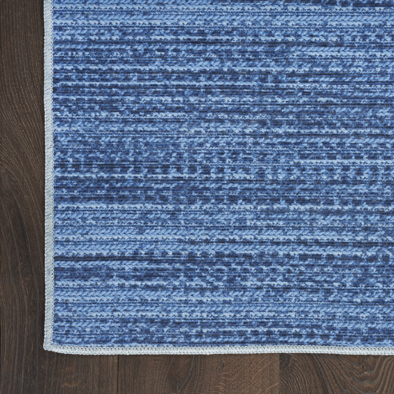 Daline Abstract Machine Washable Cotton Area Rug in Blue, Rectangle 5'2" x 7'