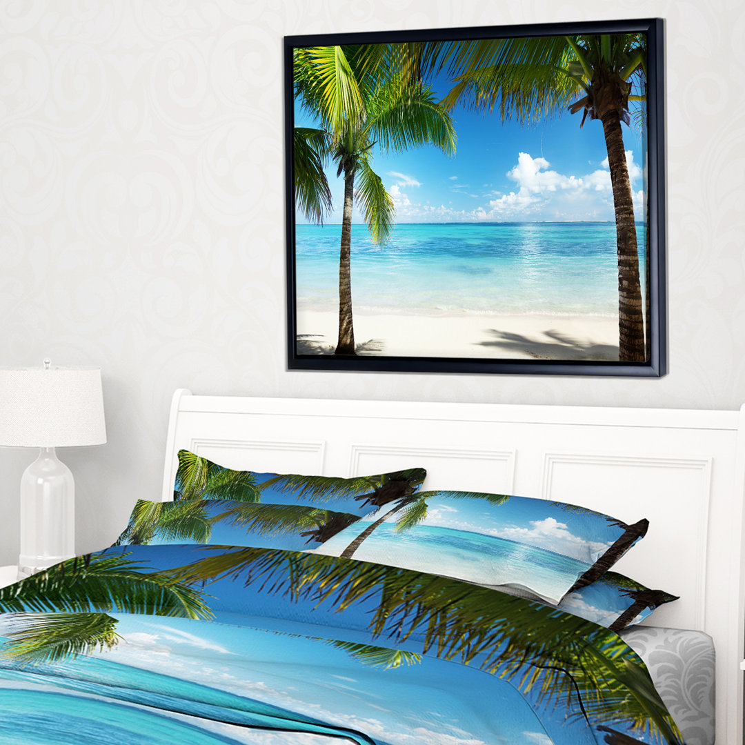 'Palm Trees and Sea' Framed Photographic Print on Wrapped Canvas East Urban Home 