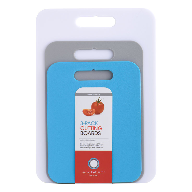 Polypropylene Rectangular Cutting Boards Set in Blue, Gray, and White