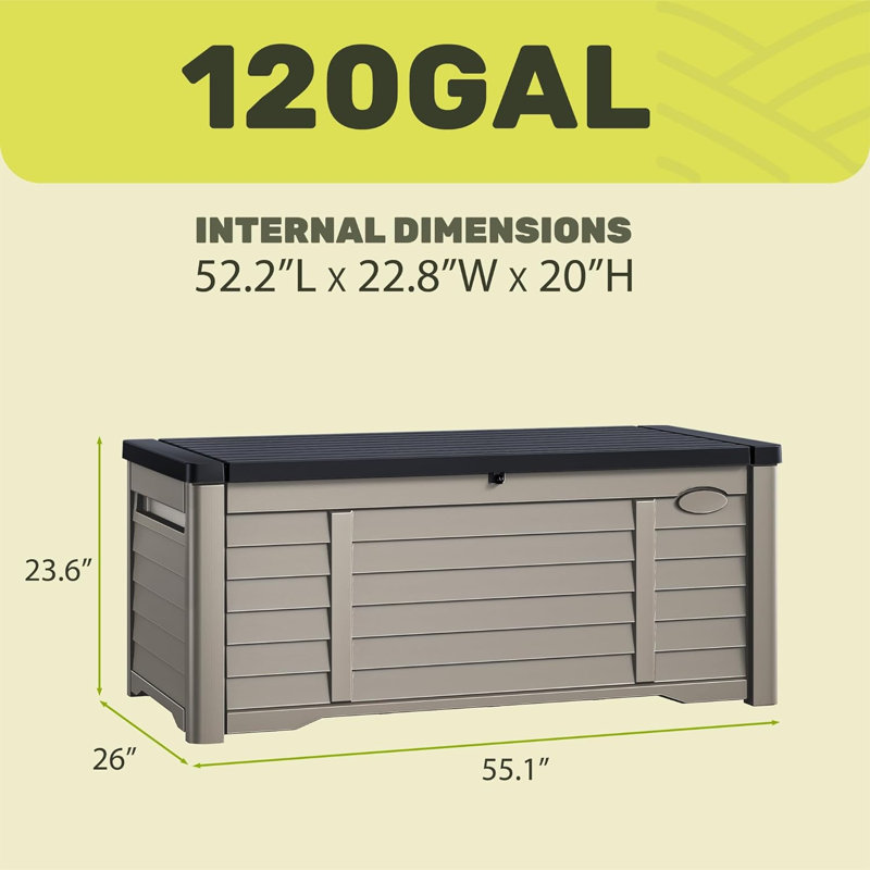 Kazoo 55.1'' W 120 Gallons Water Resistant Resin Lockable Deck Box, Black/Brown