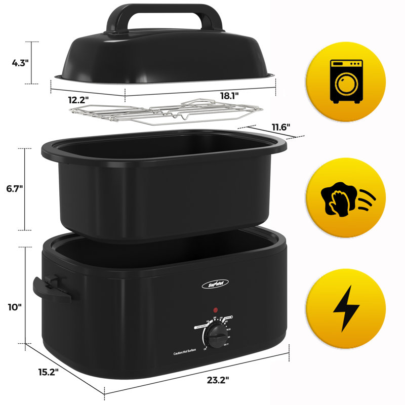 Sunvivi Electric Roaster Oven with Removable Pan, Black, 24 quarts