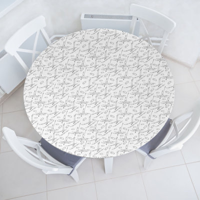 Union Rustic Ski Pattern Fitted Round Tablecloth Dark Grey and White