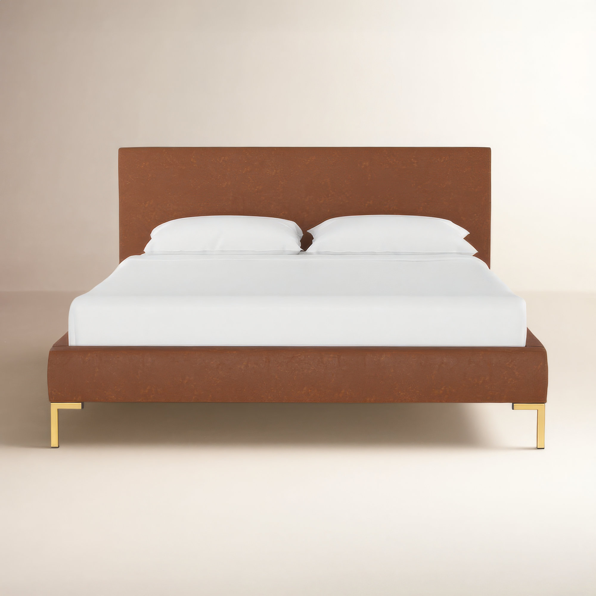 Rand Upholstered Bed, Twin, Classic Ocean Velvet, Brass
